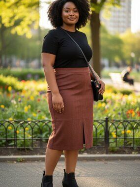 Faux suede midi skirt back slit size XL New Day